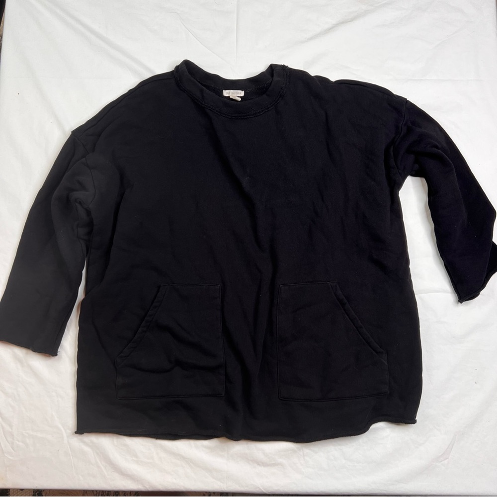 EILEEN FISHER Black Pullover Sweater + Pockets Sz M 100% Organic Cotton L050922